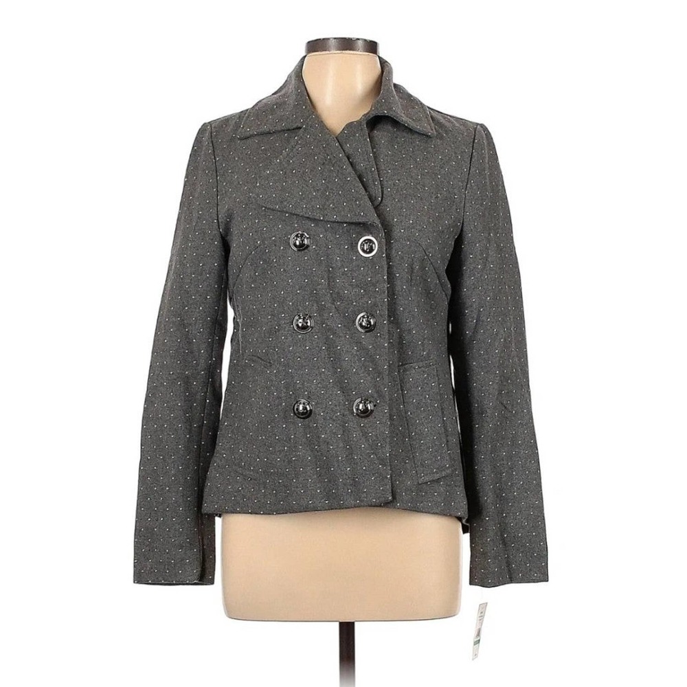 NWT Pink Envelope Women Gray polkadot Jacket m medium wool blends